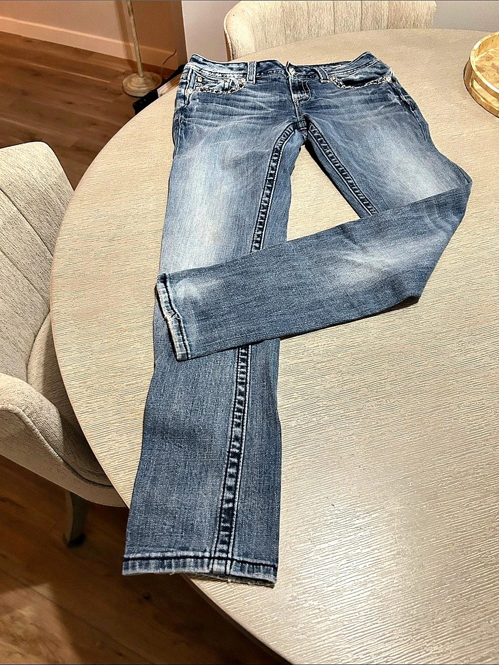 Miss Me Easy Boot Embellished Blue Jeans Waist 29